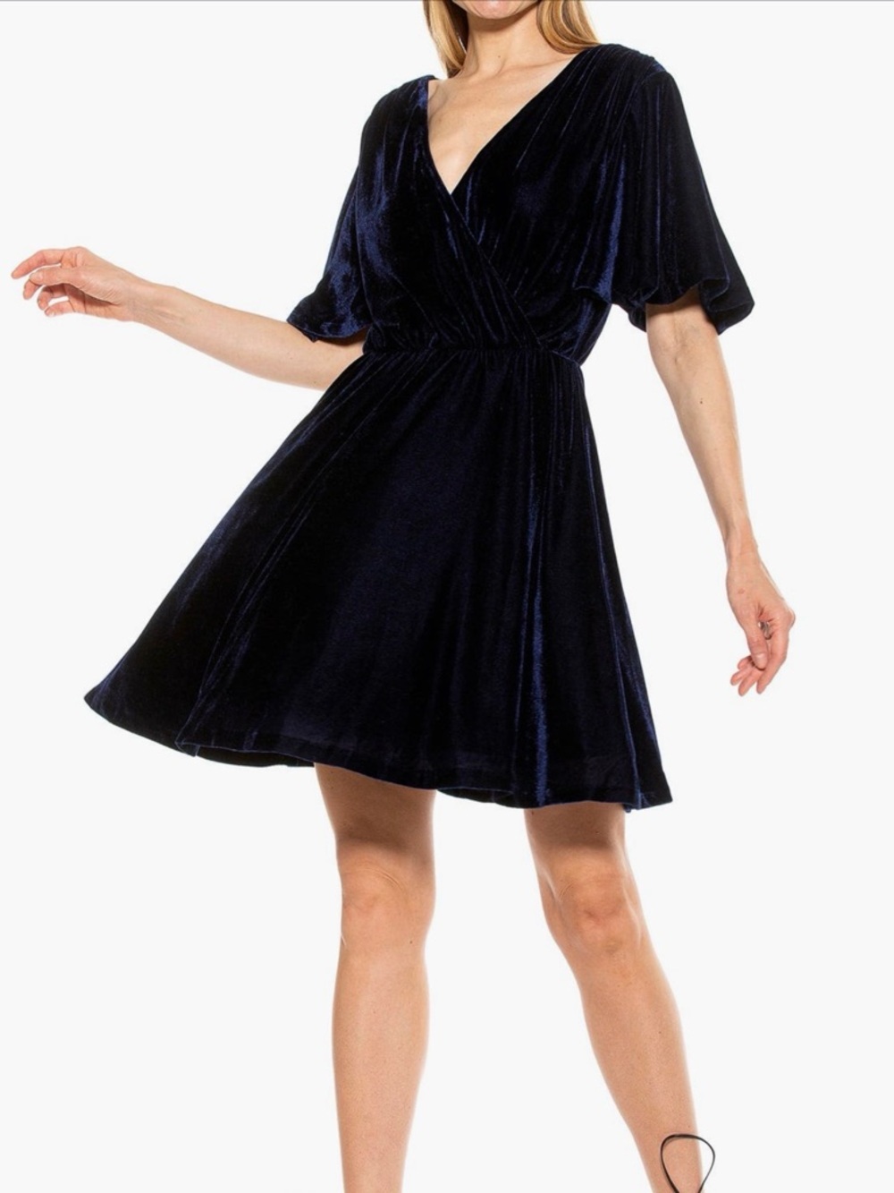 Alexia Admor Oakless Navy Velvet Flutter Sleeve Dress Celestial Cocktail Sz S